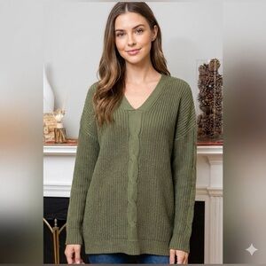 0237 - Olive V-Neck Women's Sweater